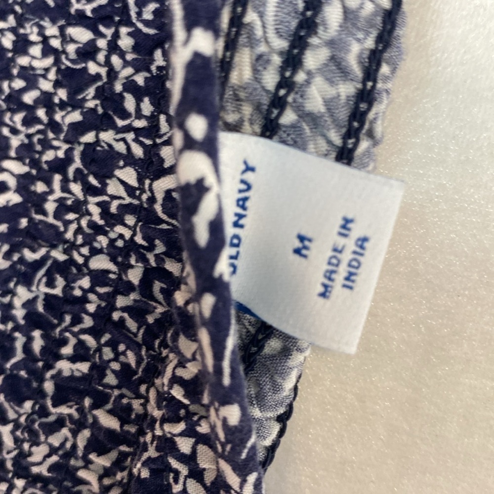 Old Navy navy and White smocked long sleeve A-Line Dress - Picture 8 of 11